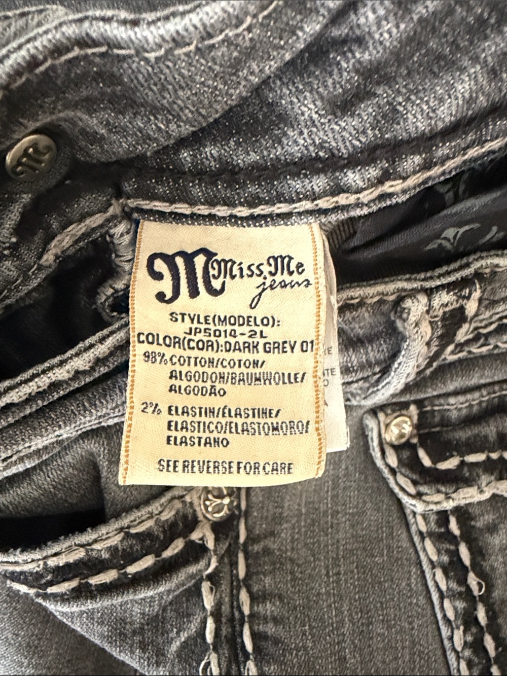 Miss Me Buckle Women's Washed Gray Bootcut Jeans with Contrast Stitching size 29 - Picture 4 of 10